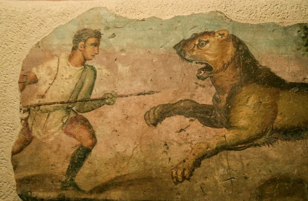Lion hunter, roman painting