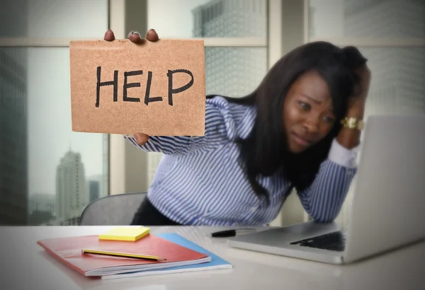 Black African American ethnicity tired frustrated woman working in stress asking for help