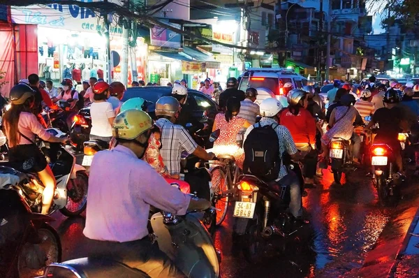 Asian city, traffic jam at night