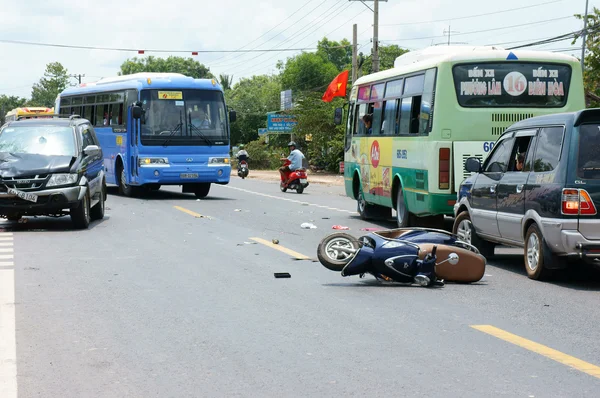 Traffic accident, crashed car, motorbike