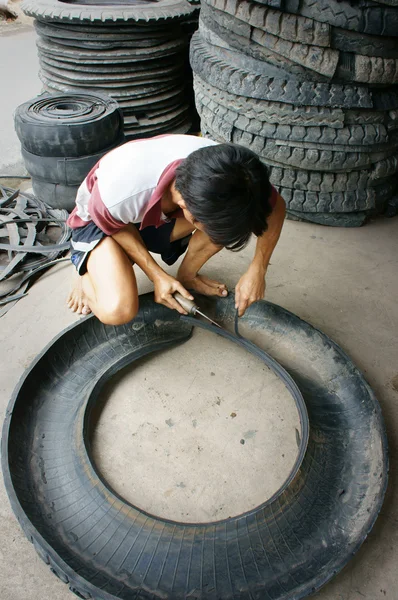 Vietnamese worker,  recycle tire, tyre