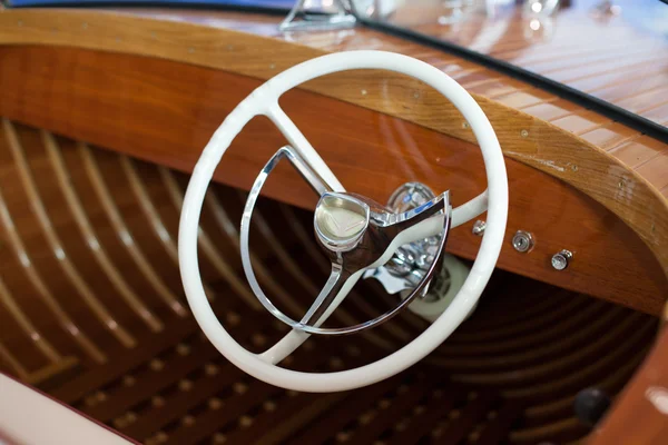 Steering wheel of vintage speedboat