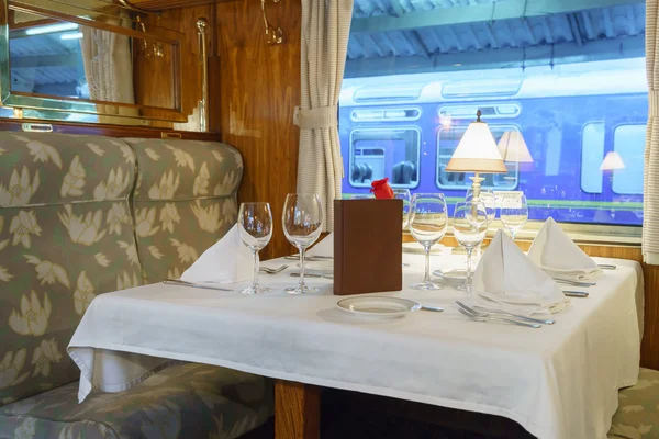 Dining table in first class train