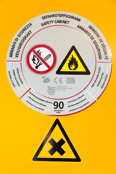 Sticker on safety cabinet for chemicals