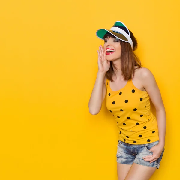 Shouting Young Woman In Yellow Shirt