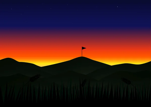 Twilight sunset beautiful landscape with flag vector background.
