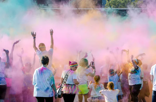 Colorful sky during the south bend color run 5k race
