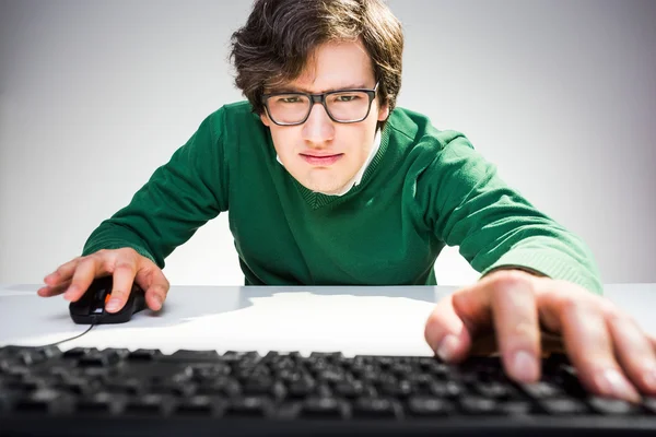 Crazy man using keyboard