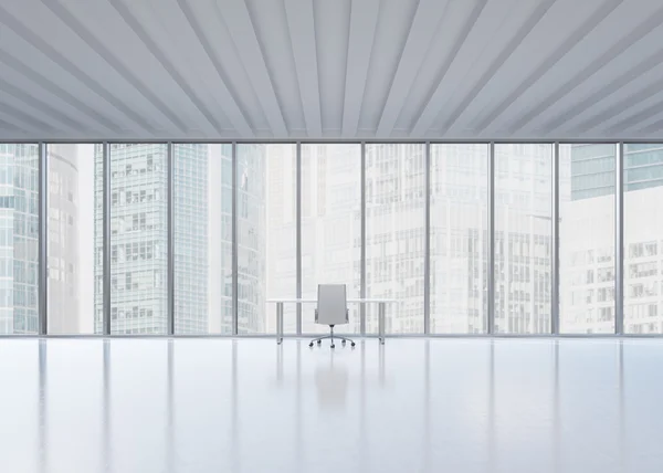 A workplace in a modern panoramic office in New York City. A concept of the financial consulting services.