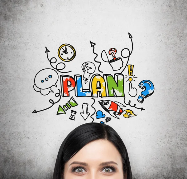 A forehead of brunette lady who is dreaming ab