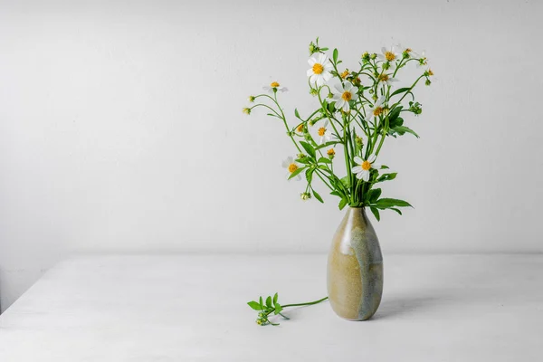Wild flowers in vase on white background