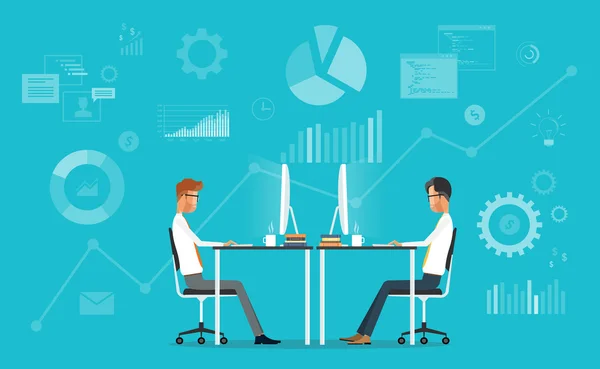 Business team working concept and two business meeting on graph background