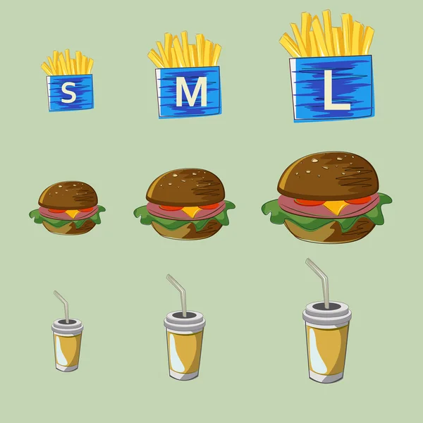 Vector set of fast food drink, burger, fries