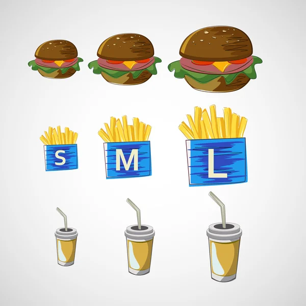 Vector set of fast food drink, burger, fries