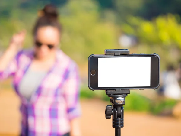 Smart mobile phone mock up for selfie in the monopod