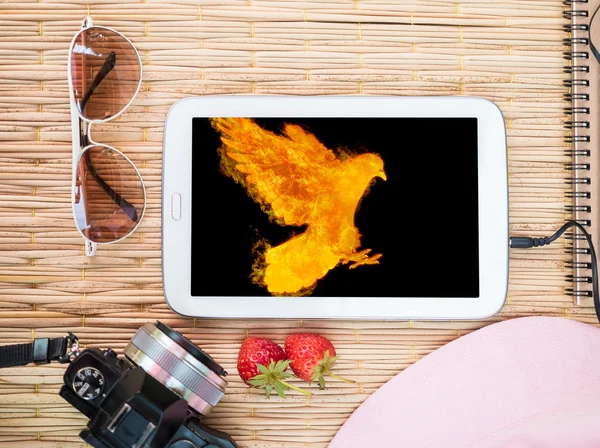 Fire bird displays on tablet equipment