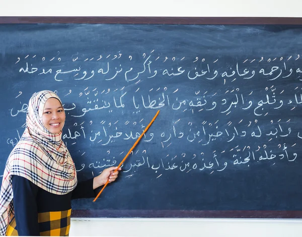 Woman teacher teaching arabic letters