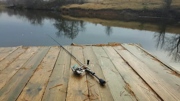 Fish on the river bank. Catched a fish. Fishing, spinning reel, fish, Breg rivers. - The concept of a rural getaway. Article about fishing.