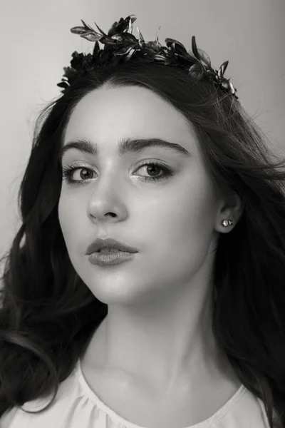 Beautiful black and white portrait of a young woman