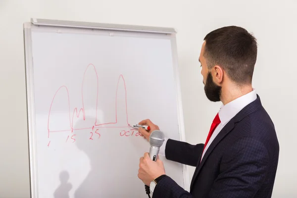 Business coach writes on the blackboard marker