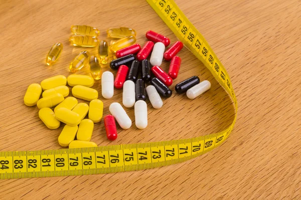 Colorful pills and tablets. Diet pills