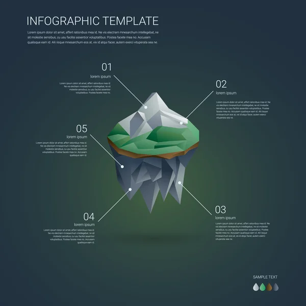 Business infographics template. Low poly floating island with mountain landscape. Brochure cover or report presentation.