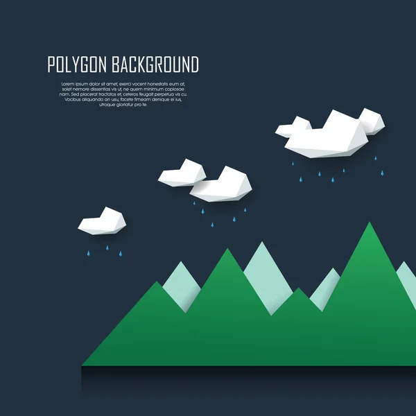 Low poly mountain landscape. 3d polygonal nature scene with clouds and rain. Symbol of outdoor adventure