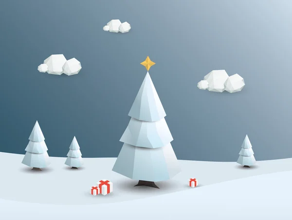 Low poly winter landscape vector background. 3d Polygonal Christmas white trees with snow.