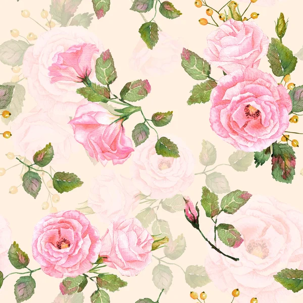 Seamless pattern of watercolor pink  roses.