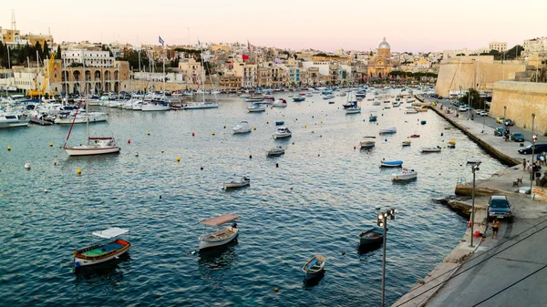 Little yachts and boats from plan wiev to the bay near Valletta in Malta
