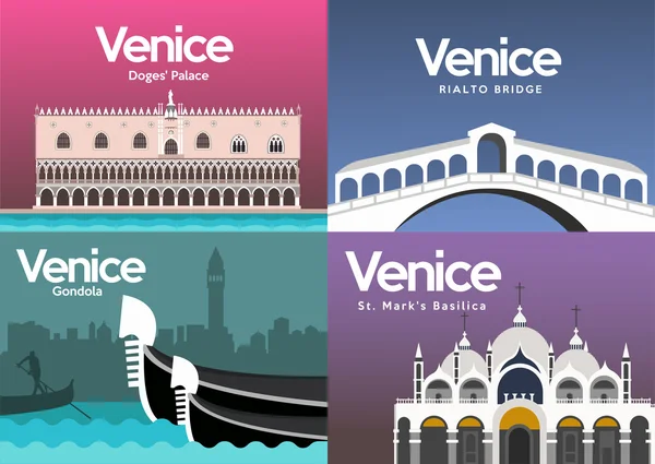 Venice tourist attractions icons set