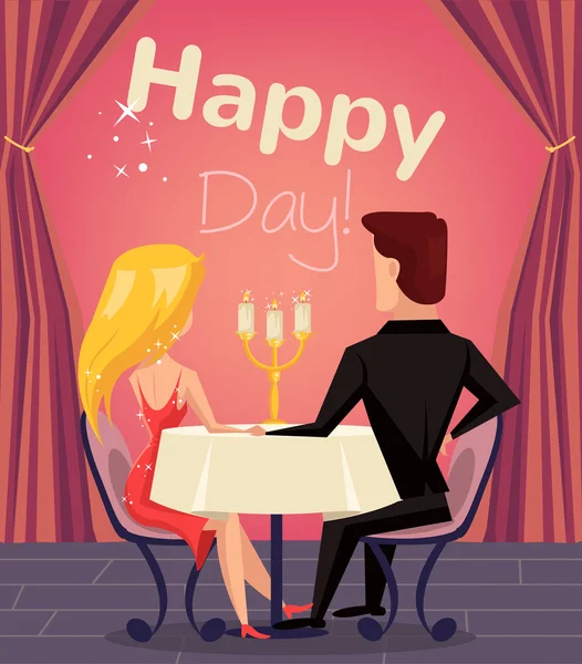 Loving couple in restaurant. Vector flat cartoon illustration