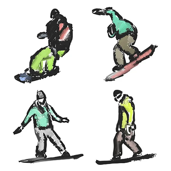 Drawn snowboarders
