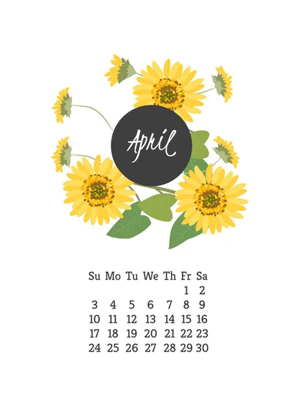 Calendar for 2016 with flowers sunflower