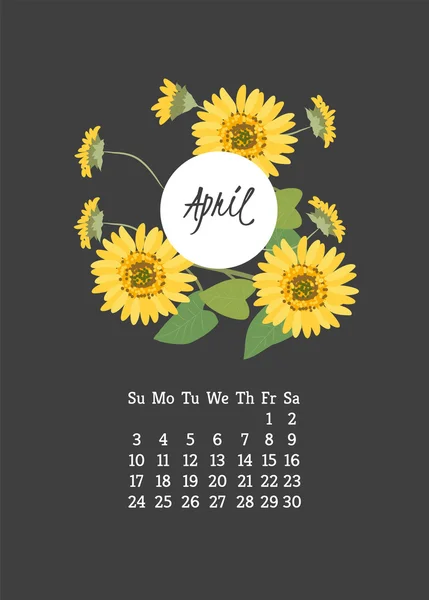 Calendar for 2016 with flowers sunflower