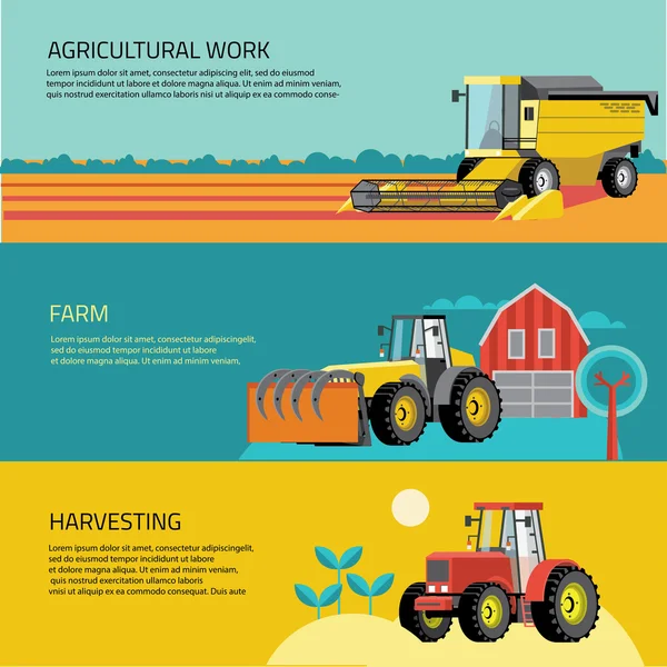 Vector set of agricultural vehicles and farm machines.