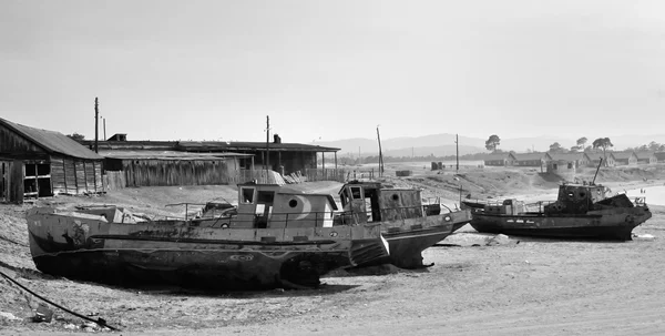 Ship graveyard in black and white