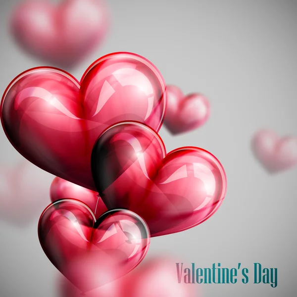 Vector holiday illustration of flying bunch of red balloon hearts. Happy Valentines Day