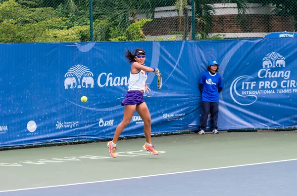 BANGKOK, MAY 22 : Bunyawi Thamchaiwat of Thailand action in Chang ITF Pro Circuit 3 International Tennis Federation 2015 on semi final match at Rama Gardens Hotel on May 22, 2015 in Bangkok Thailand.