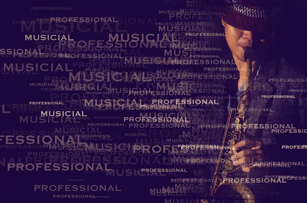 Saxophone player with text portrait effect