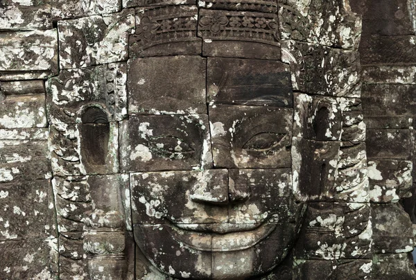 Stone face of Ancient Bayon Temple at Angkor Thom. Siem Reap, Cambodia