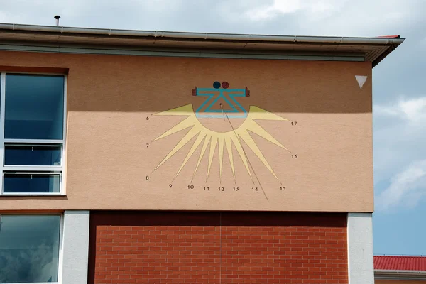 The new sundial at the elementary school building in Litovel