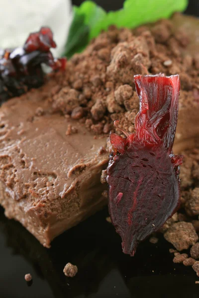 Sweet chocolate dessert with beetroot and ice cream