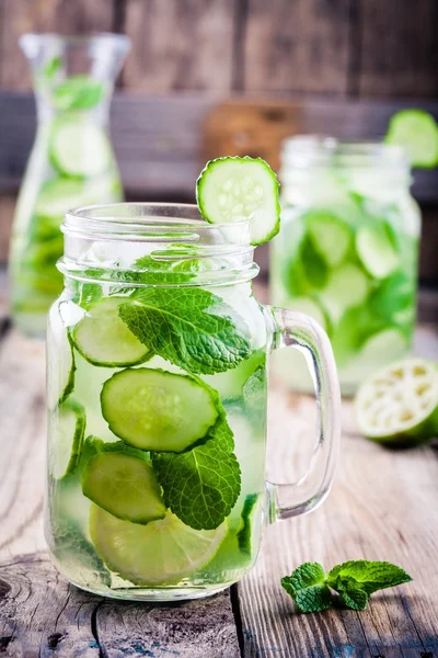 Detox water with cucumber, lime and mint