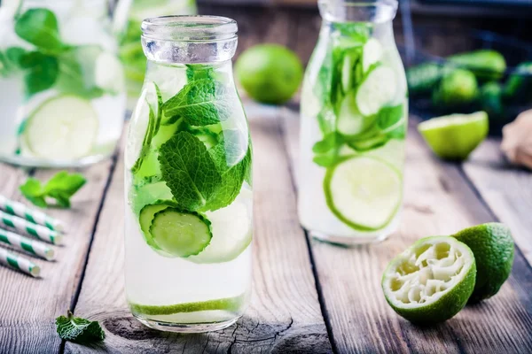 Detox water with cucumber, lime and mint