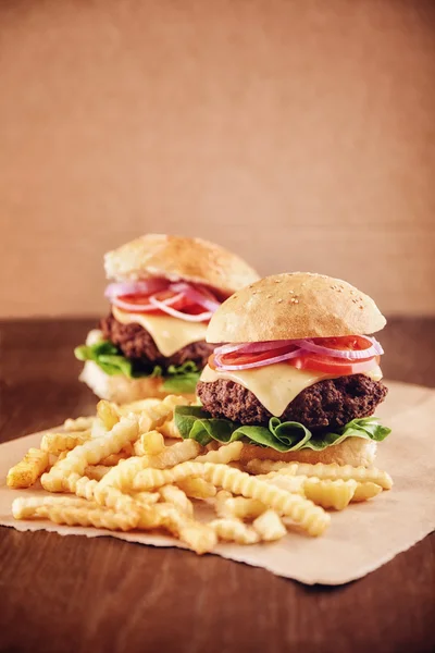 Ground beef Cheese Burger with French Fries