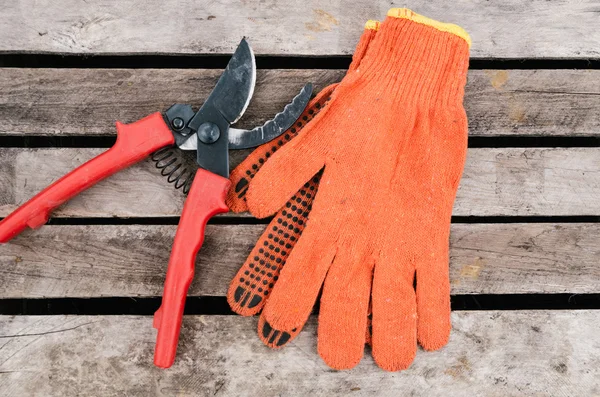 Pruner on garden gloves