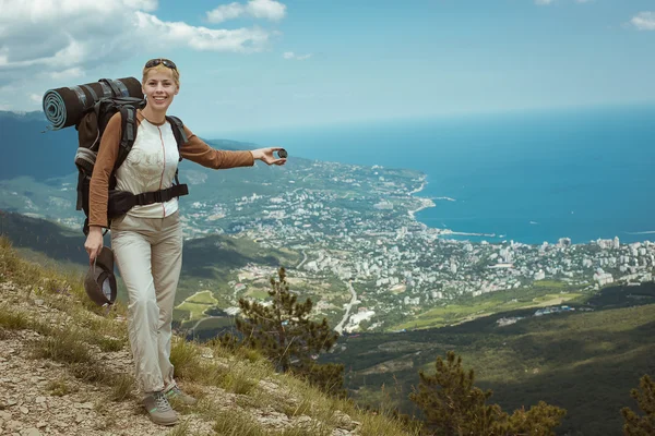 Young woman hiking smiling happy portrait.