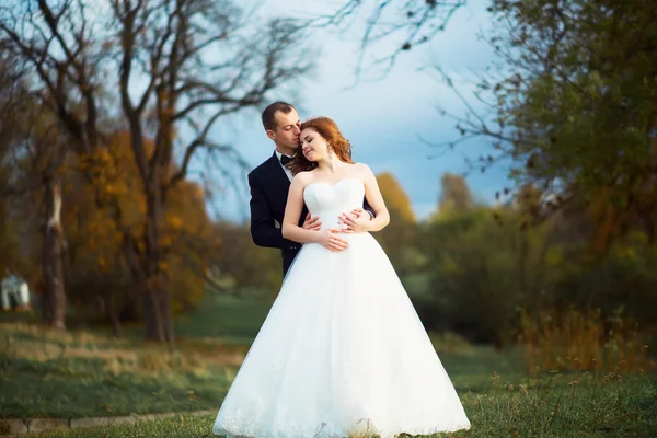 Lovely wedding couple walking on their wedding day