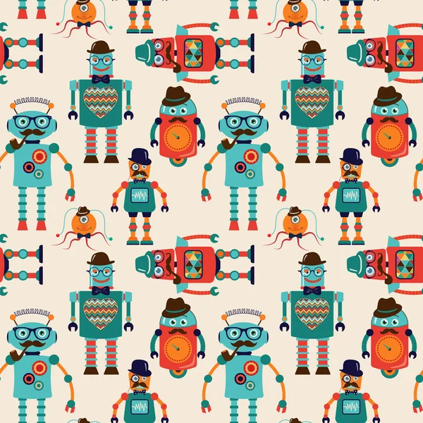 Seamless Pattern Background with Cute Hipster Robots